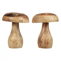Artikel Holz Deko-Pilze mit Blattmotiv Ø10cm H12cm, 2 Stück, Naturholz, Herbstdeko