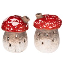 Artikel Pilzhaus 2er-Set Keramik 10cm rot-weiss mit Schornstein