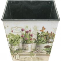 Artikel Kräutertopf aus Kunststoff mit Kräutermotiv, quadratisch H13 cm B13,5 cm