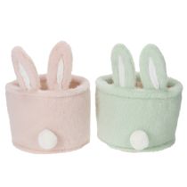 Artikel Aufbewahrungskörbchen Hasenohren aus Plüsch, 18 cm, Rosa und Grün, 2er-Set