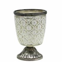 Teelichtglas Pokal Bauernsilber floral Ø9cm H13,5cm