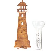Artikel Regenmesser aus Metall in Leuchtturmform 41 cm mit Rostoptik – Niederschlagsmesser für Garten und Zaun