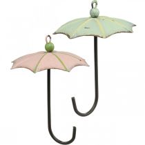 Schirme zum Hängen, Frühlingsdeko, Regenschirm, Metalldeko Rosa, Grün H12,5cm Ø9cm 4St