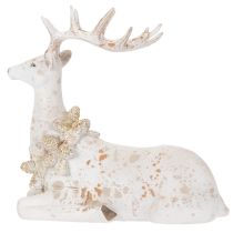 Artikel Dekofigur Hirsch sitzend mit Geweih 30 cm Polyresin Weiss