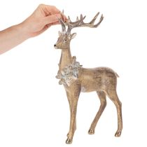 Artikel Dekofigur Hirsch aus Polyresin 41cm gold-silber mit Tannenzapfen
