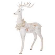 Artikel Dekofigur Hirsch aus Kunstharz mit Zapfenschmuck 49 cm Weiss-Grau
