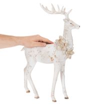 Artikel Dekofigur Hirsch aus Kunstharz mit Zapfenschmuck 49 cm Weiss-Grau