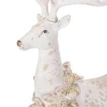 Artikel Dekofigur Hirsch aus Kunstharz mit Zapfenschmuck 49 cm Weiss-Grau