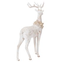 Artikel Dekofigur Hirsch aus Kunstharz mit Zapfenschmuck 49 cm Weiss-Grau