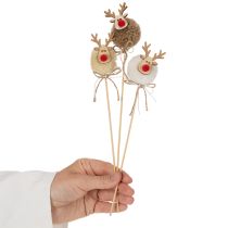 Artikel Dekostecker Rentierfigur aus Holz, Stoff und Pompom, 24 cm, 12 Stück, Braun/Beige/Weiss