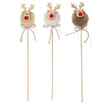 Artikel Dekostecker Rentierfigur aus Holz, Stoff und Pompom, 24 cm, 12 Stück, Braun/Beige/Weiss