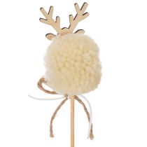 Artikel Dekostecker Rentierfigur aus Holz, Stoff und Pompom, 24 cm, 12 Stück, Braun/Beige/Weiss