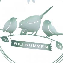 Artikel Metall-Dekoringe mit Vogel- und Blumenmotiv, Ø27cm, Grün-Weiss, 2er-Set