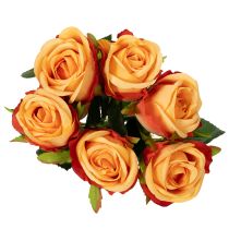 Artikel Kunstrosenstrauss Orange 44 cm 6 Stück aus Polyester und Kunststoff