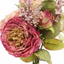 Artikel Künstliche Rosen Seidenblumen-Bund Herbstbouquet, Rosa und Violett, H36cm