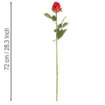 Artikel Rosenzweig künstlich 72cm rot aus Seidenstoff mit Metallkern 3St