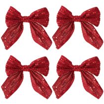 Artikel Rote Geschenkschleifen aus Samt mit Pailletten 12 cm 4er-Set für Weihnachts- und Tischdekoration