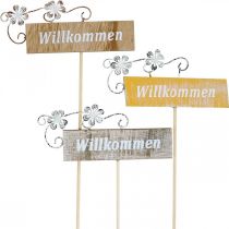 Artikel Rustikales Willkommensschild, Blumenstecker, Holzschild mit floraler Deko, Pflanzendeko 6St
