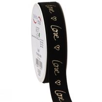 Artikel Samtband Love Trauerband Herzen Schwarz Gold 25mm 18m