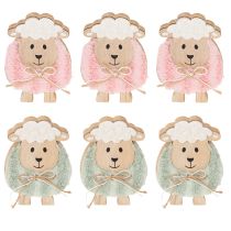 Artikel Holz-Deko Schaf 11cm, Rosa/Grün, 6er Set – Frühlings- und Osterdekoration