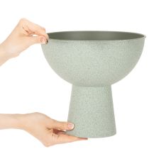 Artikel Schale mit Standfuss aus Metall 25 cm in graugrüner Granitoptik für Innenräume