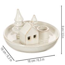 Artikel Deko-Kerzenhalter Keramik mit Haus- und Baum-Motiv 16 cm Grau-Weiss