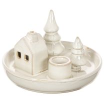 Artikel Deko-Kerzenhalter Keramik mit Haus- und Baum-Motiv 16 cm Grau-Weiss