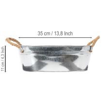 Artikel Ovale Schale aus Zink mit Seilgriffen 35 x 21,5 x 11,5 cm silbrig glänzend