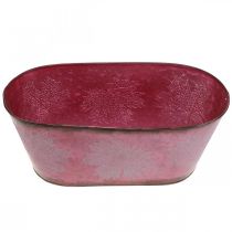 Artikel Metallschale mit Blattdekor, Pflanzgefäss, Weinrot, 38x15 cm, Herbstdeko