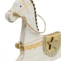Artikel Schaukelpferd aus Holz 24 cm, Weiss und Golden, Weihnachtsdekoration