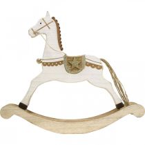 Artikel Schaukelpferd aus Holz, 32,5 cm hoch, Weiss und Gold für Weihnachtsdekoration