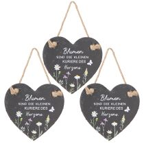 Artikel Schieferherz zum Hängen mit Blumenmotiv „Blumen sind“ 15 cm, 3er Set