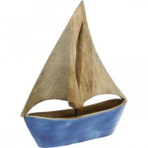 Artikel Deko Segelboot Holz Mango, Holzschiff Blau H27,5cm