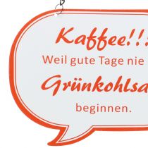 Artikel Kaffee Spruchschild zum Aufhängen aus Metall als witzige Deko für Küche und Büro