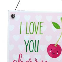 Artikel Schild zum Aufhängen aus Metall 17x12cm 4er Set Kirsche Weiss Rosa