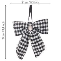Artikel Schwarze und weisse karierte Stoffschleifen mit Brosche und Aufhänger 24cm 2er-Set