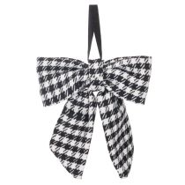 Artikel Schwarze und weisse karierte Stoffschleifen mit Brosche und Aufhänger 24cm 2er-Set