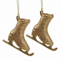 Artikel Christbaumschmuck Schlittschuh Gold, Glitzer 8cm 12St