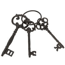 Artikel Deko-Schlüsselring aus Gusseisen, 27 cm, Braun, mit drei antiken Schlüsseln für nostalgische Wohnraumdekoration