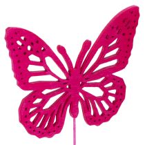 Artikel Deko Schmetterlinge aus Holz und Metall am Stiel, Rosa/Pink, 8 cm, 18 Stück, für Pflanzen und Tischdeko