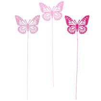 Artikel Deko Schmetterlinge aus Holz und Metall am Stiel, Rosa/Pink, 8 cm, 18 Stück, für Pflanzen und Tischdeko