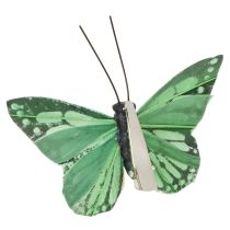 Artikel Schmetterlingsdeko aus Federn, 7 cm, Grün, 12 Stück, für Innen und Aussen