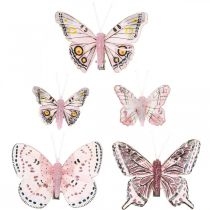 Deko Schmetterlinge mit Clip, Federschmetterlinge Rosa 4,5-8cm 10St