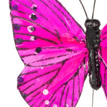 Artikel Dekorative Schmetterlinge aus echten Federn auf Draht, 7 cm, 12 Stück, mehrfarbig