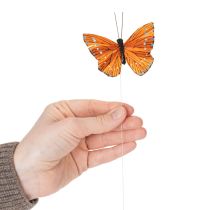 Artikel Dekorative Schmetterlinge aus echten Federn auf Draht, 7 cm, 12 Stück, mehrfarbig