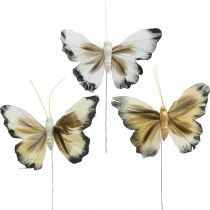 Deko-Schmetterling, Frühlingsdeko, Falter am Draht Braun, Gelb, Weiß 6×9cm 12St