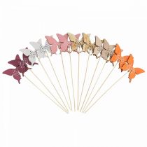 Artikel Schmetterling Blumenstecker aus Holz, Farbenmix, 9cm/29cm, 12 Stück