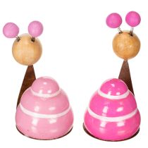 Artikel Schneckenfiguren aus Holz mit Metallhals, 9 cm, Rosa und Pink, Frühling Dekoration, 4er-Set