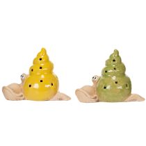 Artikel Keramik Schnecke mit LED Beleuchtung 12 cm Grün und Gelb 2er-Set