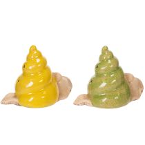 Artikel Keramik Schnecke mit LED Beleuchtung 12 cm Grün und Gelb 2er-Set